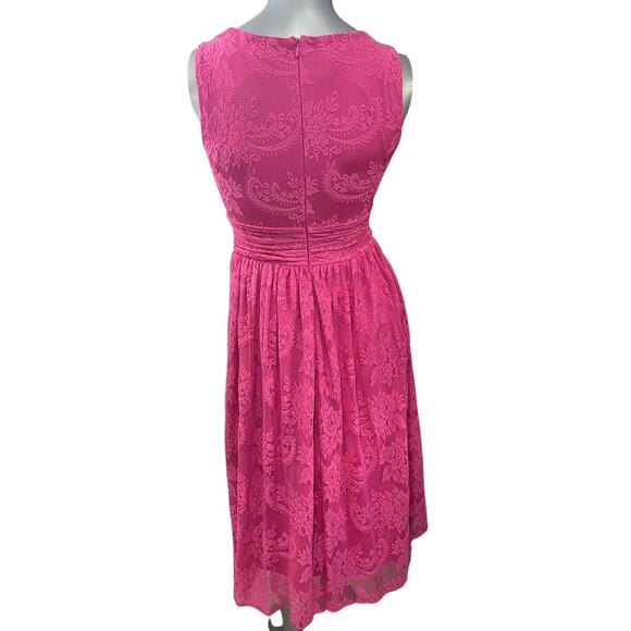 Newport News Women's Pink Lace Fit Flare Dress Empire Waist Size 6P Magenta - Picture 2 of 9